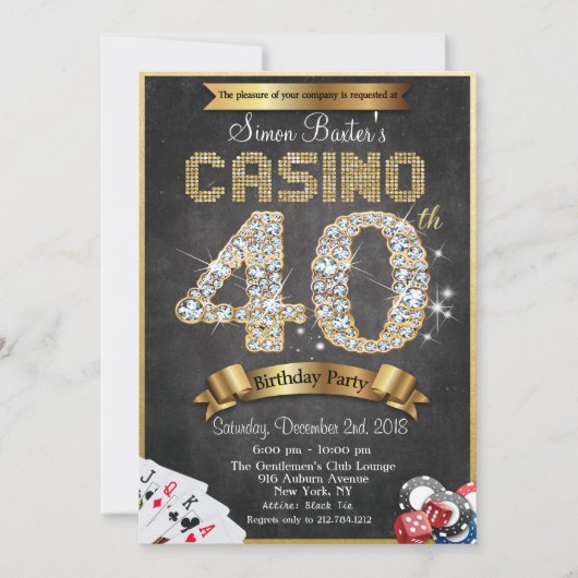Casino 40th Gold Diamond Birthday Invitation Kaart (Voorkant)