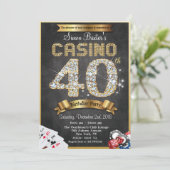 Casino 40th Gold Diamond Birthday Invitation Kaart (Staand voorkant)