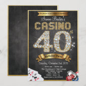Casino 40th Gold Diamond Birthday Invitation Kaart (Voorkant / Achterkant)