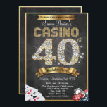 Casino 40th Gold Diamond Birthday Invitation Kaart<br><div class="desc">Casino Night Poker Gambling 40th Gold Diamond Chalkboard Bling Metallic Birthday Invitation</div>