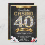 Casino 40th Gold Diamond Birthday Invitation Kaart<br><div class="desc">Casino Night Poker Gambling 40th Gold Diamond Chalkboard Bling Metallic Birthday Invitation</div>