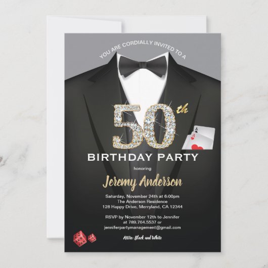 Casino, 50ste verjaardag. Zwart en goud Kaart (Voorkant)