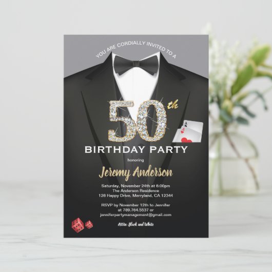 Casino, 50ste verjaardag. Zwart en goud Kaart (Staand voorkant)