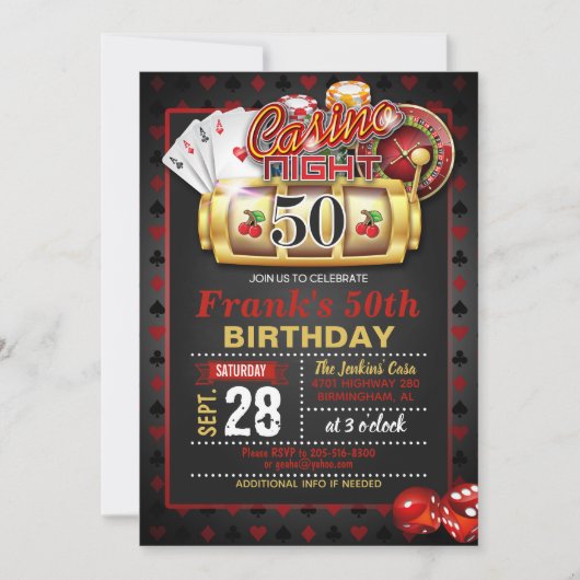 Casino 50th Birthday Invitation Kaart (Voorkant)