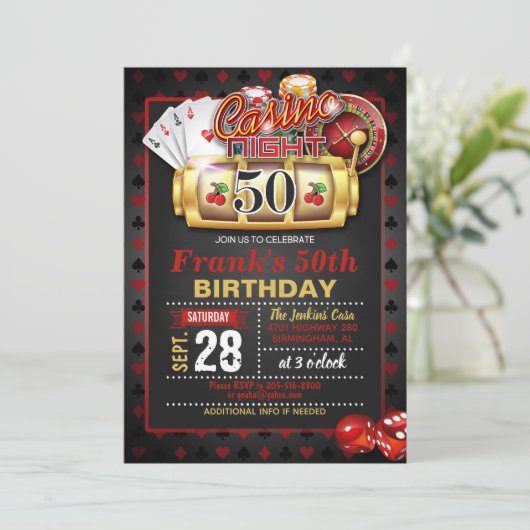 Casino 50th Birthday Invitation Kaart (Staand voorkant)