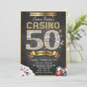 Casino 50th Gold Diamond Birthday Invitation Kaart (Staand voorkant)