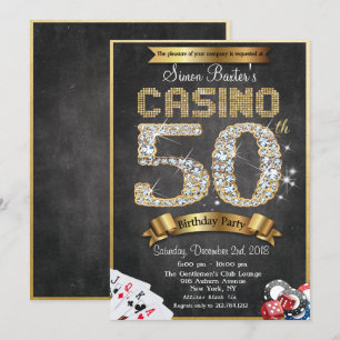 Casino 50th Gold Diamond Birthday Invitation Kaart