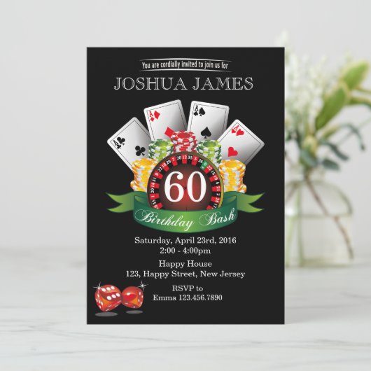Casino 60e verjaardag uitnodiging - elke leeftijd (Staand voorkant)