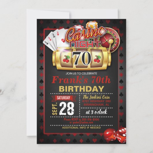 Casino 70e verjaardag uitnodiging (Voorkant)