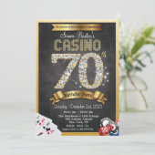 Casino 70th Gold Diamond Birthday Invitation Kaart (Staand voorkant)