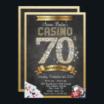 Casino 70th Gold Diamond Birthday Invitation Kaart<br><div class="desc">Casino Night Poker Gambling 70th Gold Diamond Chalkboard Bling Metallic Diamond Glitter Birthday Invitation</div>