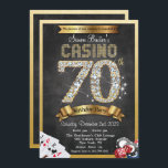 Casino 70th Gold Diamond Birthday Invitation Kaart<br><div class="desc">Casino Night Poker Gambling 70th Gold Diamond Chalkboard Bling Metallic Diamond Glitter Birthday Invitation</div>