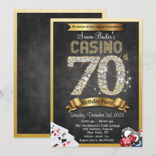 Casino 70th Gold Diamond Birthday Invitation Kaart