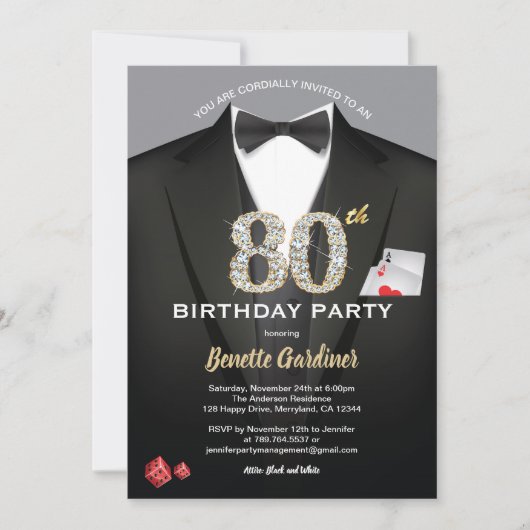 Casino 80ste verjaardag. Zwart en goud Kaart (Voorkant)