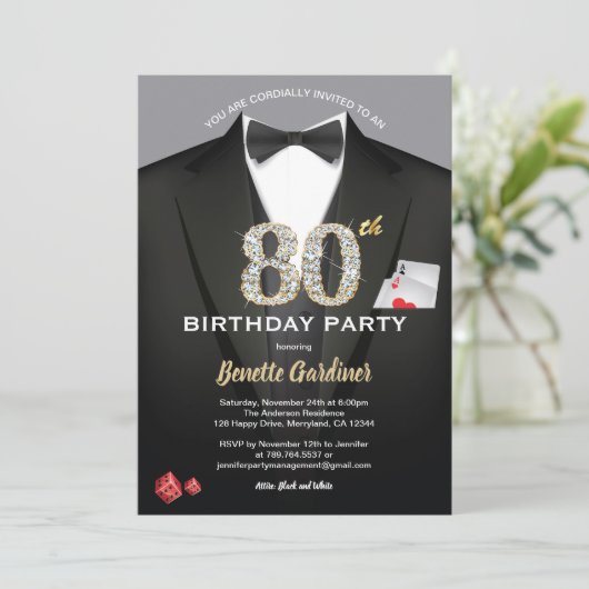 Casino 80ste verjaardag. Zwart en goud Kaart (Staand voorkant)