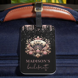 Casino Bachelorette Luxe zwart roze goud Bagagelabel