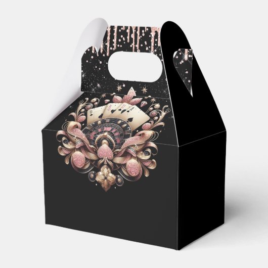 Casino Bachelorette Luxe zwart roze goud Bedankdoosjes (Achterkant)