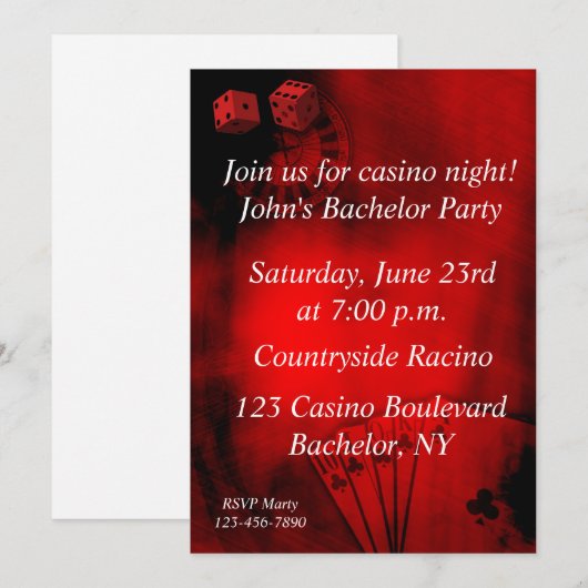 Casino Bachelorfeest Kaart (Voorkant / Achterkant)