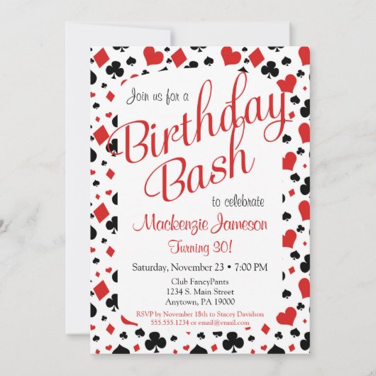 Casino Birthday Invitation Poker Vegas Game Party Kaart (Voorkant)