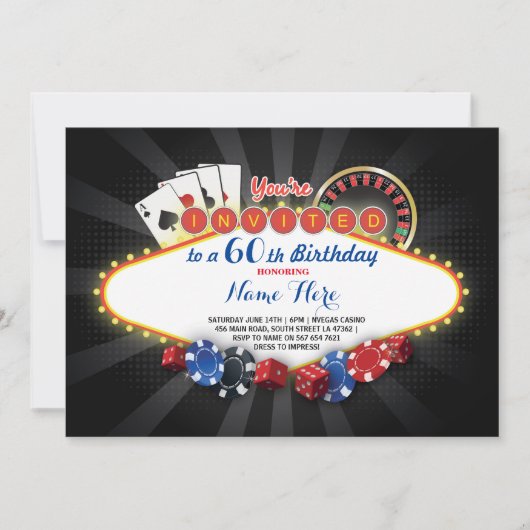 Casino Birthday Night Las Vegas Party Cards Invite Kaart (Voorkant)