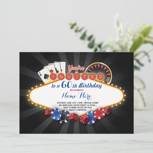 Casino Birthday Night Las Vegas Party Cards Invite Kaart (Staand voorkant)