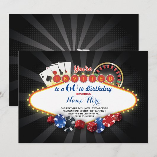 Casino Birthday Night Las Vegas Party Cards Invite Kaart (Voorkant / Achterkant)