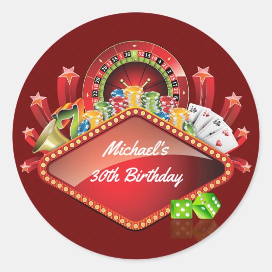 Casino Birthday Party Ronde Sticker (Voorkant)