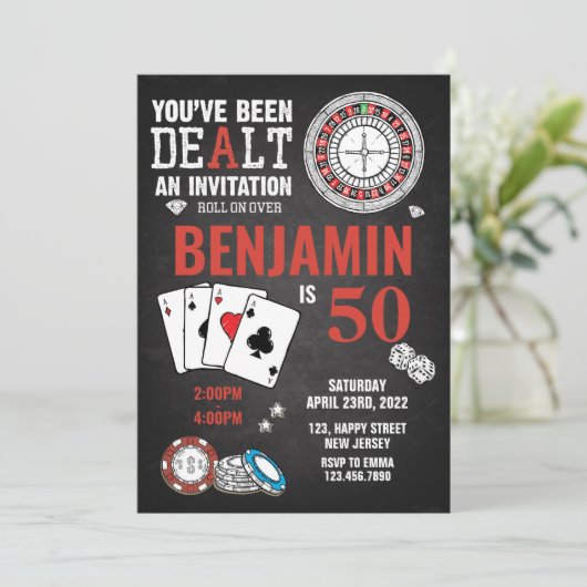 Casino Birthday Uitnodiging - elke leeftijd (Staand voorkant)