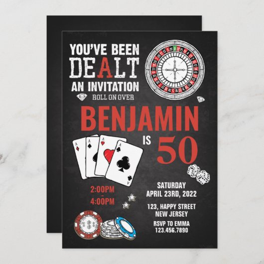 Casino Birthday Uitnodiging - elke leeftijd (Voorkant / Achterkant)