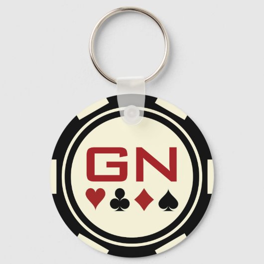 Casino Black Off White Poker Chip Monogram Sleutelhanger (Voorkant)