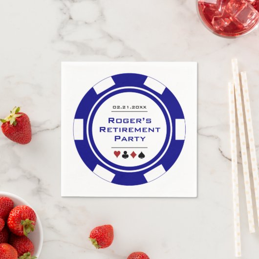 Casino Blue White Poker Chip Retirement Party Servet (Insitu)