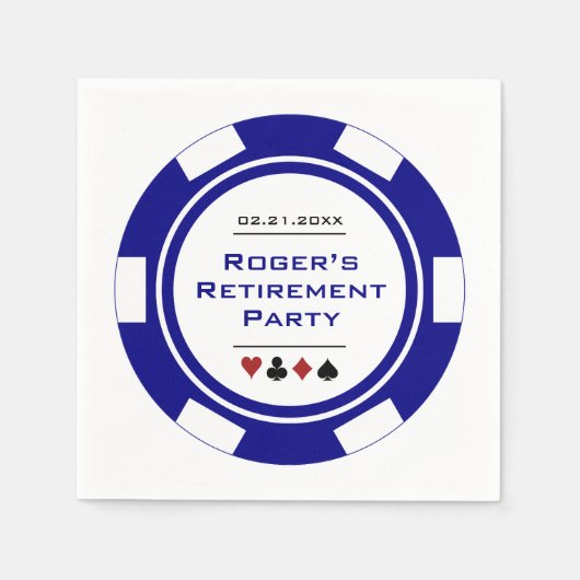 Casino Blue White Poker Chip Retirement Party Servet (Voorkant)
