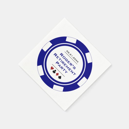 Casino Blue White Poker Chip Retirement Party Servet (Hoek)