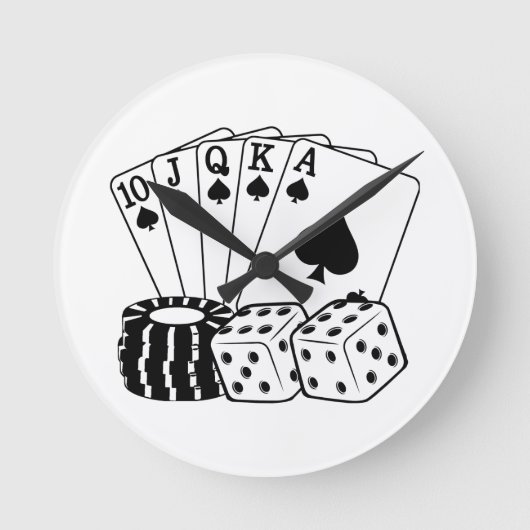 Casino Cards Dice Poker Chips Art Ronde Klok (Voorkant)