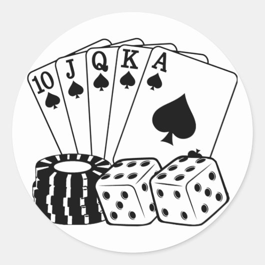 Casino Cards Dice Poker Chips Art Ronde Sticker (Voorkant)