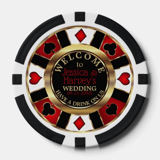 Casino Chip Bruiloft - Drink op ons - Rood (Voorkant)