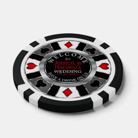 Casino Chip Bruiloft - Drink op ons - Silver & Red (Enkel)