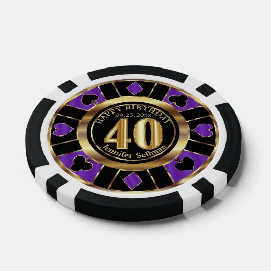 Casino Chip Las Vegas 40e Verjaardag - Paarse (Enkel)