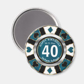 Casino Chip Las Vegas Birthday - Blauwgroen blauw Magneet (Voorkant / Achterkant)