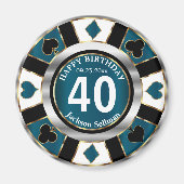 Casino Chip Las Vegas Birthday - Blauwgroen blauw Magneet (Voorkant)