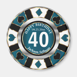 Casino Chip Las Vegas Birthday - Blauwgroen blauw Magneet