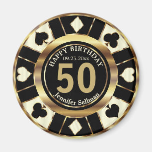 Casino Chip Las Vegas Birthday - Cream and Gold Magneet