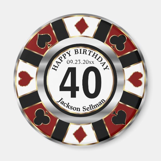 Casino Chip Las Vegas Birthday - Dark Red Magneet (Voorkant)