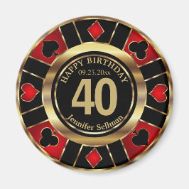 Casino Chip Las Vegas Birthday - Gold en Red Magneet