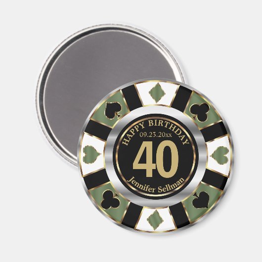 Casino Chip Las Vegas Birthday - Green Magneet (Voorkant / Achterkant)