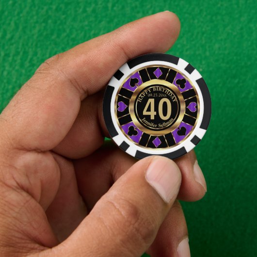 Casino Chip Las Vegas Birthday - Paars en goud (Hand)