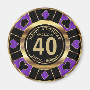 Casino Chip Las Vegas Birthday - Paars en goud Magneet