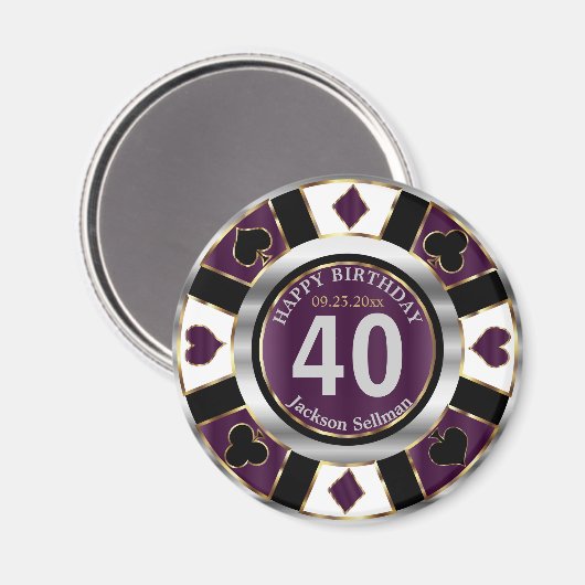 Casino Chip Las Vegas Birthday - Plum Paars Magneet (Voorkant / Achterkant)