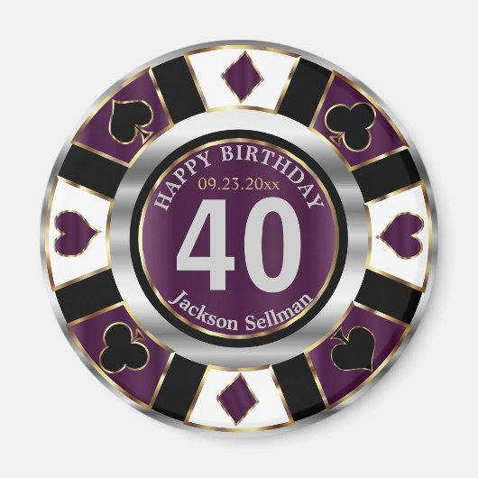 Casino Chip Las Vegas Birthday - Plum Paars Magneet (Voorkant)