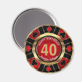 Casino Chip Las Vegas Birthday - Red en Gold Magneet (Voorkant / Achterkant)